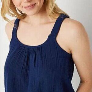 NEW! a.n.a A‎ New Approach Tank Top Blue Pleated Petite Medium $32 Scoop Neck